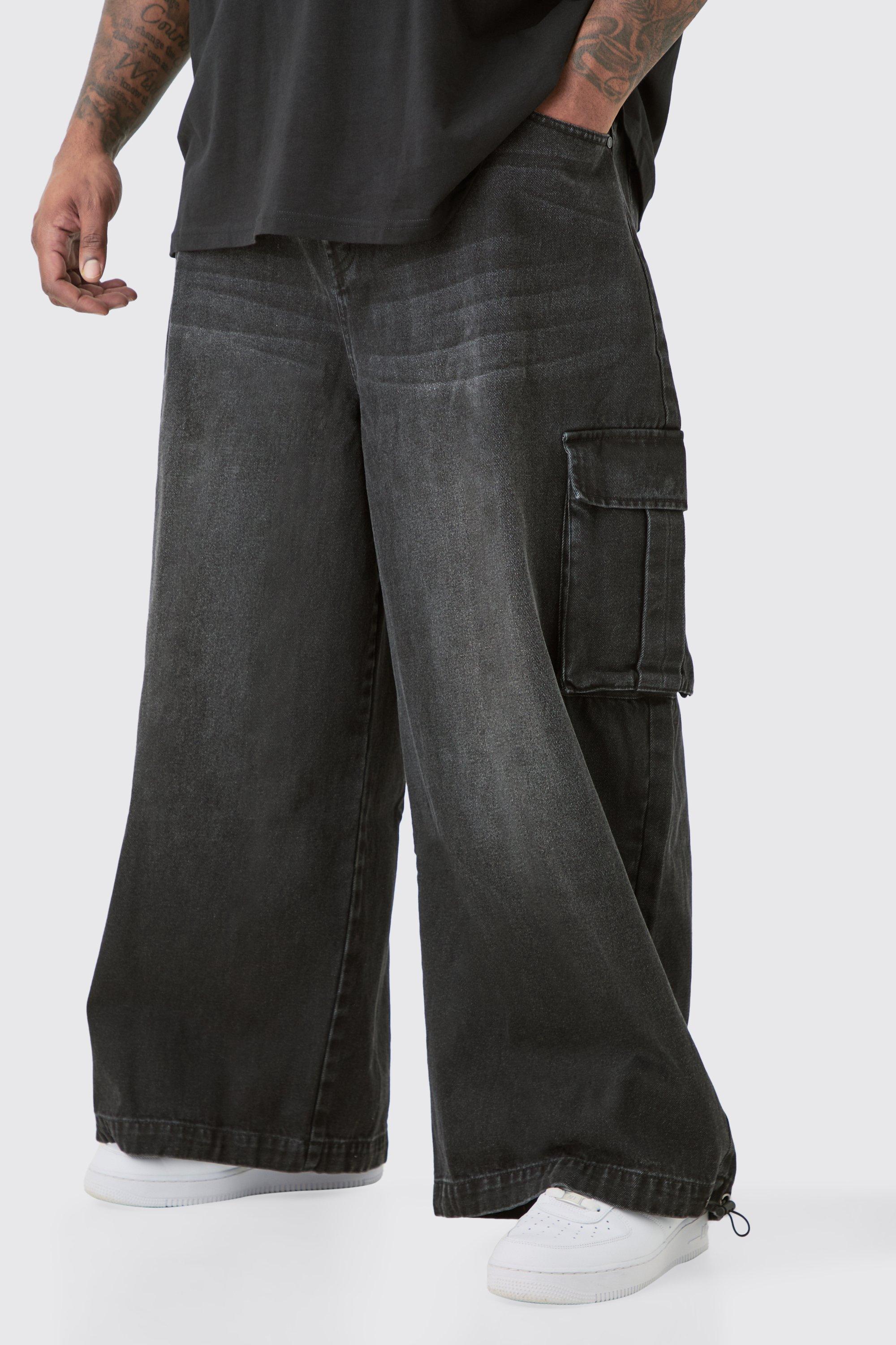 Plus Denim Cargo Parachute Jean | boohooMAN USA